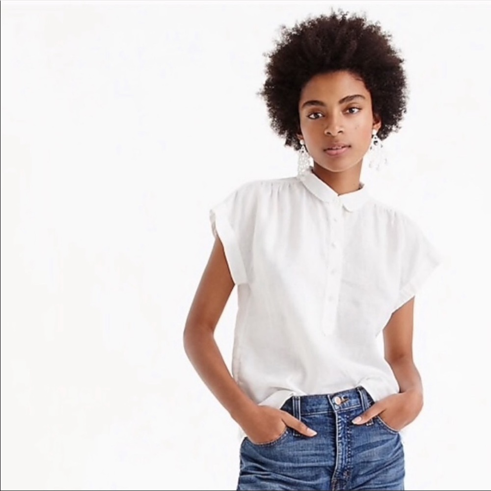- J. Crew white linen popover top size XL Tall
